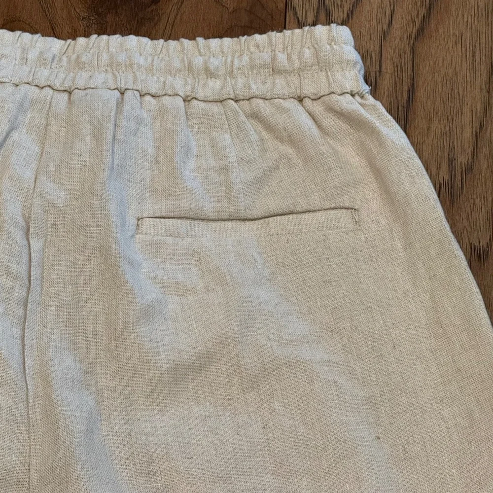 Zara Womens Linen Blend Wide Leg Drawstring Pants Oatmeal Beige XS New With Tags